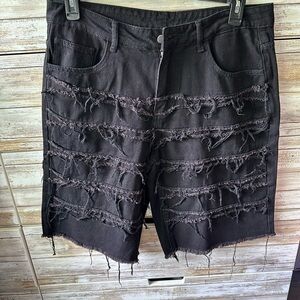 Manfinity Black Distressed Shorts 🖤 Frayed Grunge Raw Hem L